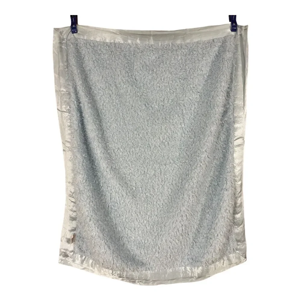 Little Giraffe Blue Baby Blanket Fuzzy Faux Fur Satin Edge